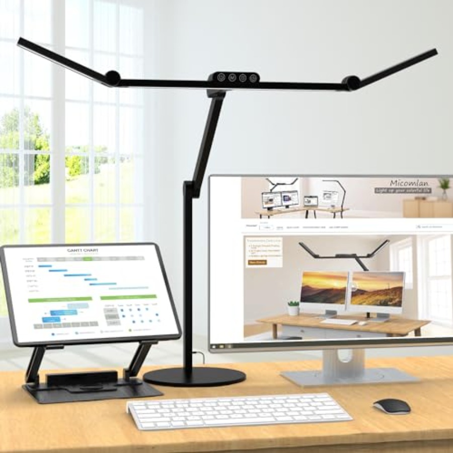 Home Office Lamp - 雰囲気照明付きアーキテクトデスクランプ、ベース付きホームオフィス用調節可能なLEDデスクライト、24W明るい自動調光テーブルランプ
