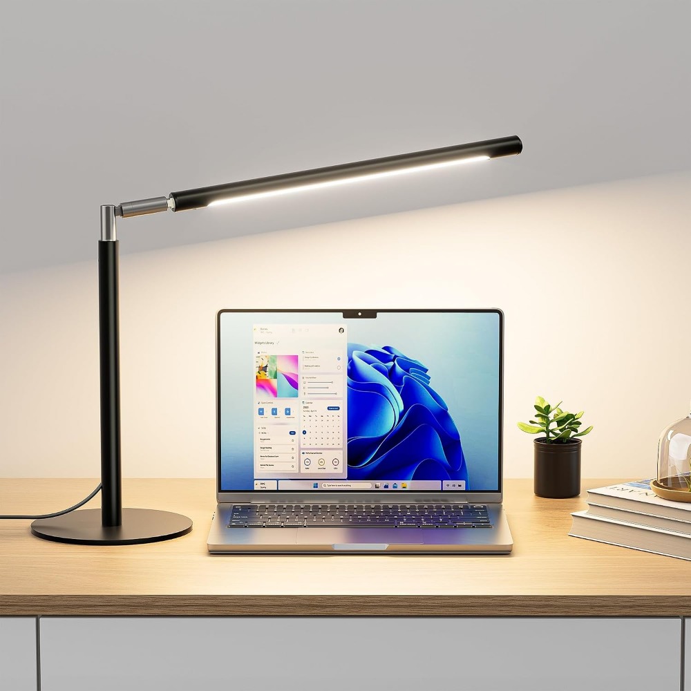 Home Office Lamp - 16インチ調節可能なメタルLEDデスクランプ、15W 1200ルーメン明るいモダンな背の高い読書灯、ブラックアイケアテーブルランプ（家庭、オフィス、学習用）