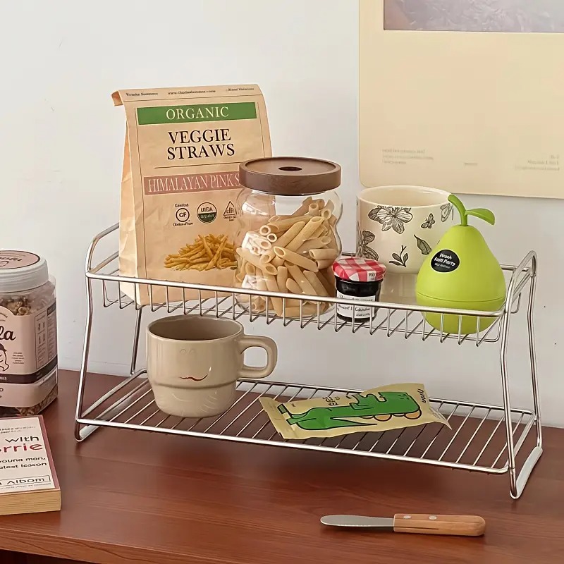Home Office Work Table - 2段式カウンタートップ収納ラック - キッチン、バスルーム、オフィス、ドレッシングテーブル用 - モダンデザイン -