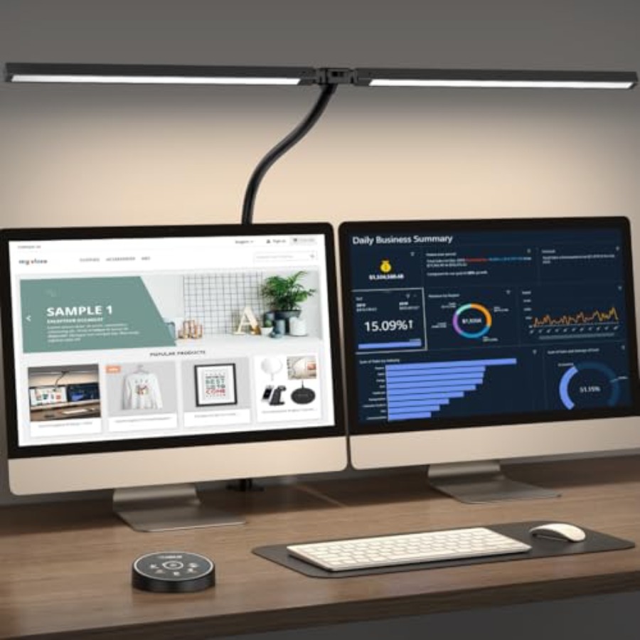 Home Office Lamp - オフィス・家庭用LEDデスクランプ - 目に優しいアーキテクトランプ（クランプ式）、デュアルスクリーンコンピューターモニター用ワークスマートライト：24W 5色