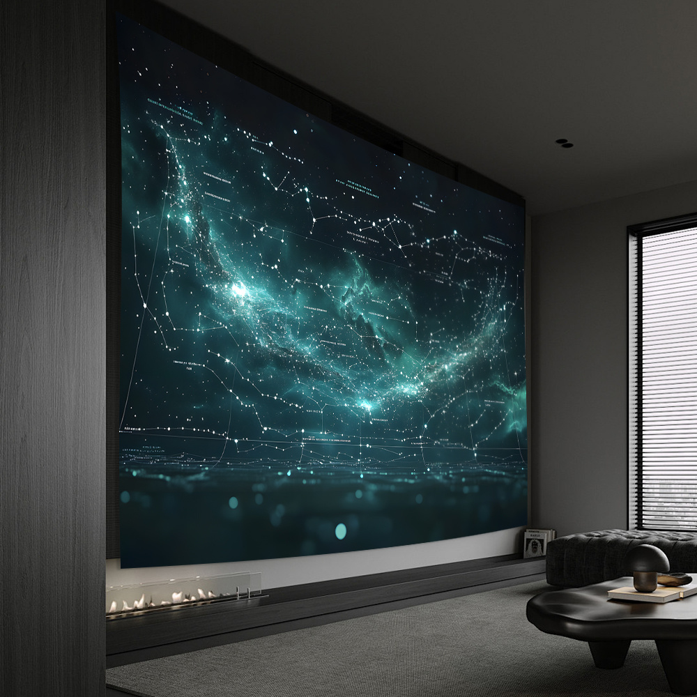 Home Office Backdrop - 星月夜の背景布 - リビングルーム、寝室、オフィス、パーティーの装飾に最適 | エレガントなポリエステルホームアクセント