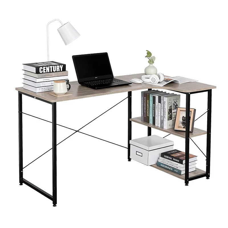 Home Office Bookshelves - L字型コーナーデスク、本棚付き、壁掛けテーブルキャビネット、配線管理穴付き引き出し、ホームオフィス、書斎用