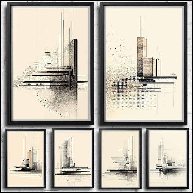 Home Office Architecture - ヴィンテージミニマリスト建築図面ポスタープリントキャンバス絵画建築家オフィス壁アートリビングルーム家の装飾ムー