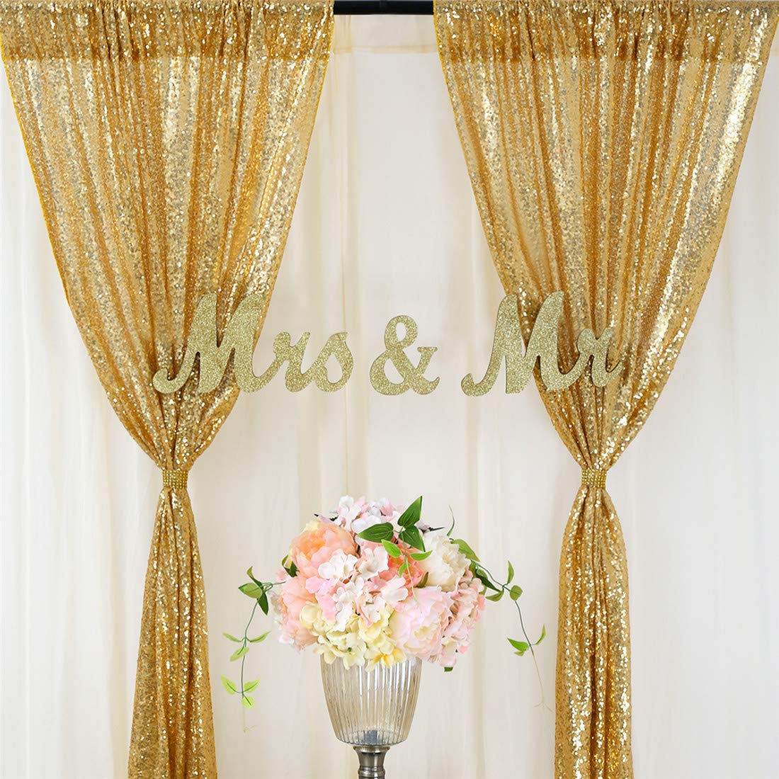 Home Office Backdrop - ゴールドのキラキラカーテン,背景カーテン,ステージパネル,結婚式,誕生日の壁の装飾,キラキラ,透明な背景,2個