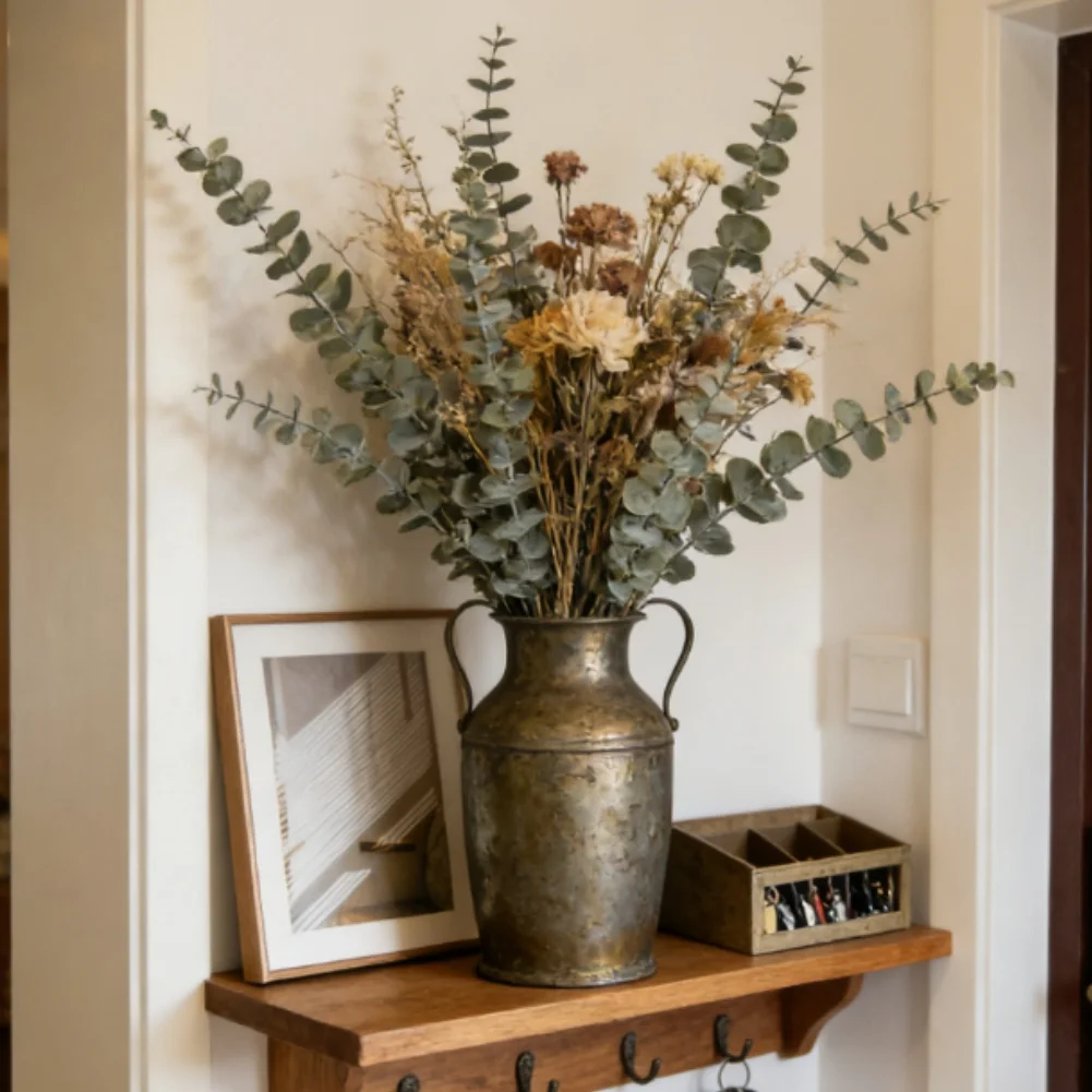 Home Office Backdrop - 人工ユーカリの葉の花束プラスチック緑の装飾結婚式ホームオフィスカフェ背景モスグリーン 38x2x2cm