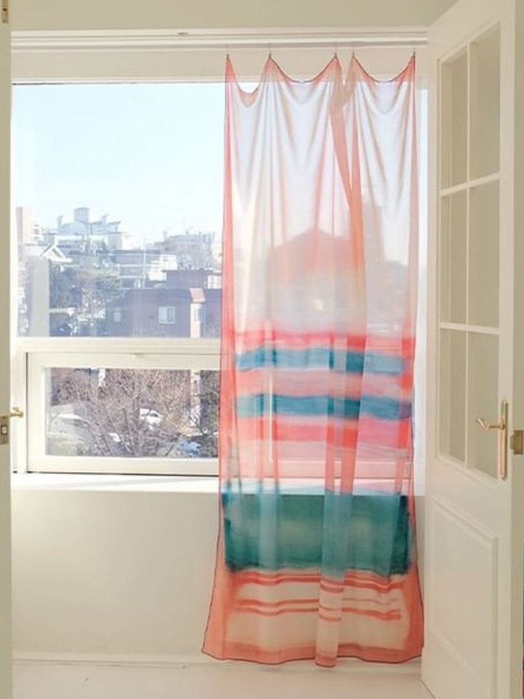 Home Office Backdrop - シフォンピンク海辺パターン伝送カーテン写真背景壁掛け布寝室ドアパーティションドレープ装飾