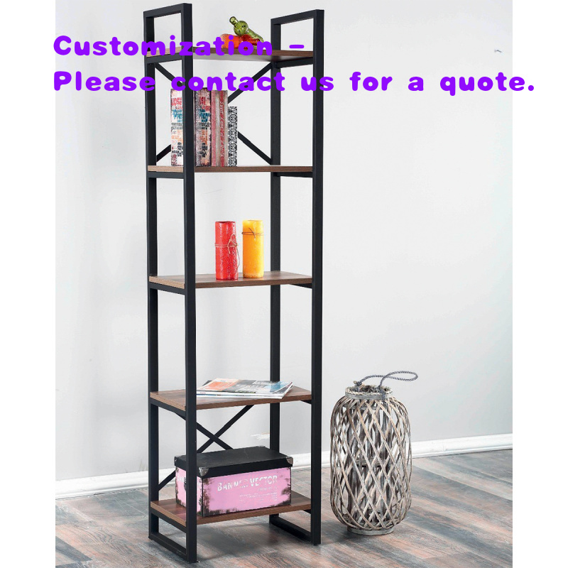 Home Office Bookshelves - モダンな工業用金属フレーム木製本棚、オープンディスプレイ収納ラック、リビングルーム、オフィス、家庭用