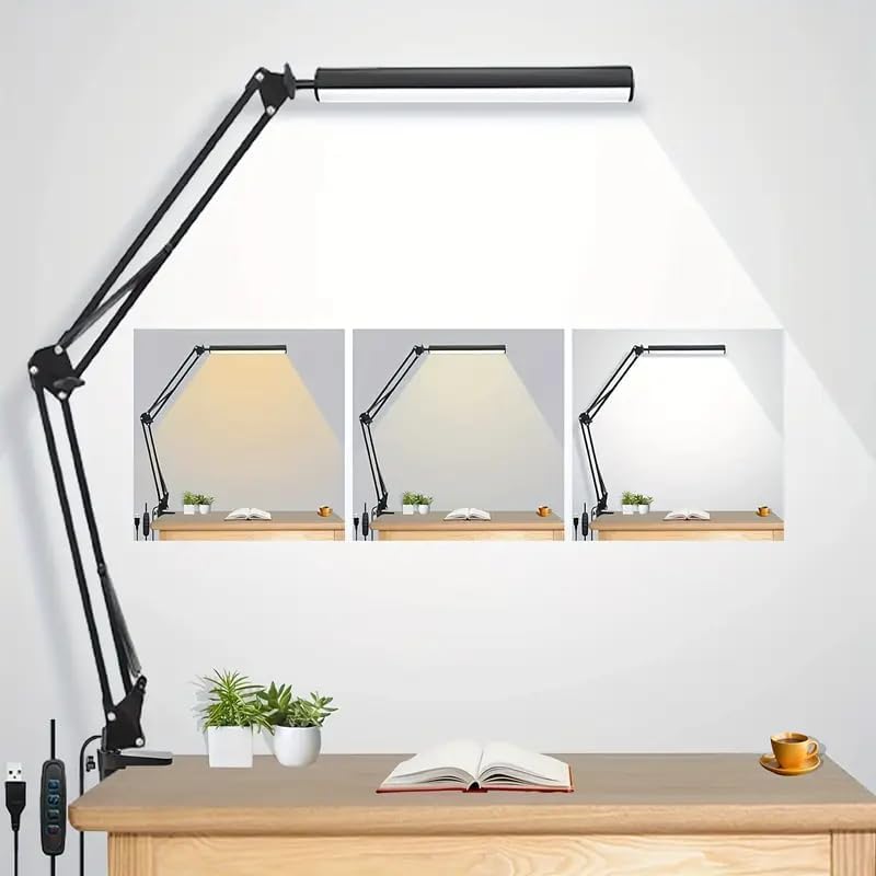 Home Office Lamp - LEDデスクランプ 家庭用、読書用、勉強用、調節可能な目に優しいデスクライト クランプ付き、3色モード、10段階の明るさ調整可能 テーブルライト オフィス用
