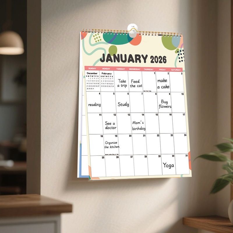 Home Office Holidays 2026 - 2026年ヨーロッパアメリカンスタイル壁掛けカレンダー、コイル式でめくりやすい、家の装飾、オフィスや学校用品、ホリデーギフトに最適