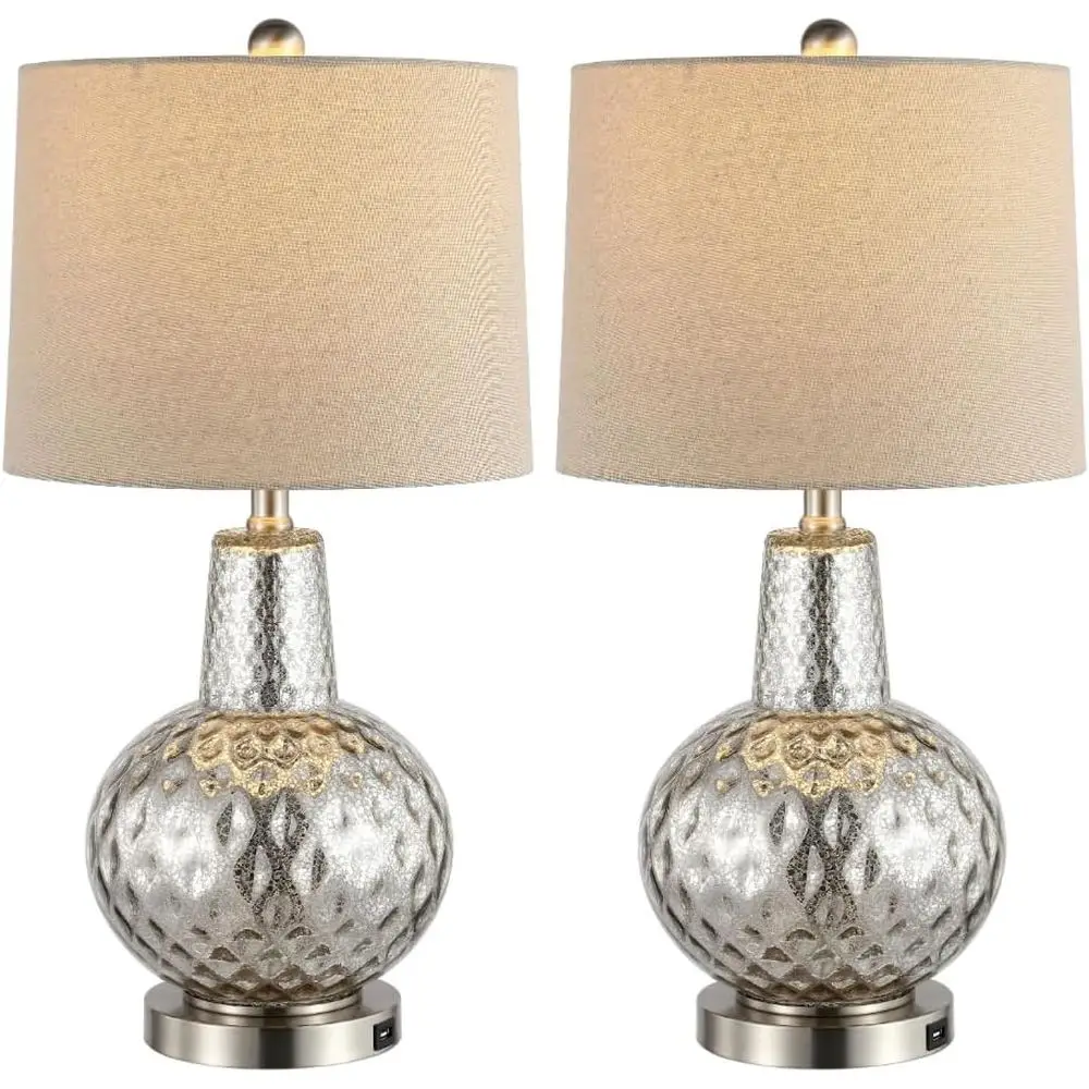 Home Office Lamp - 24インチ シルバー/アイボリーシェード LEDテーブルランプ 寝室、リビングルーム、ホームオフィス、デスク、ナイトスタンド用