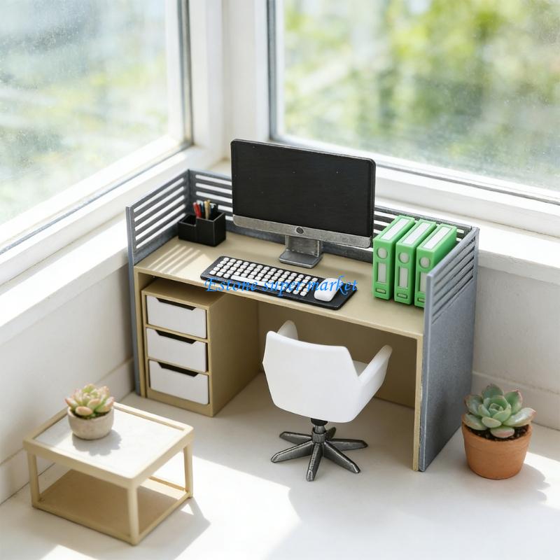 090B ミニチュアコンピュータデスクモデル椅子とアクセサリ - Home Office Architecture のレビューと価格