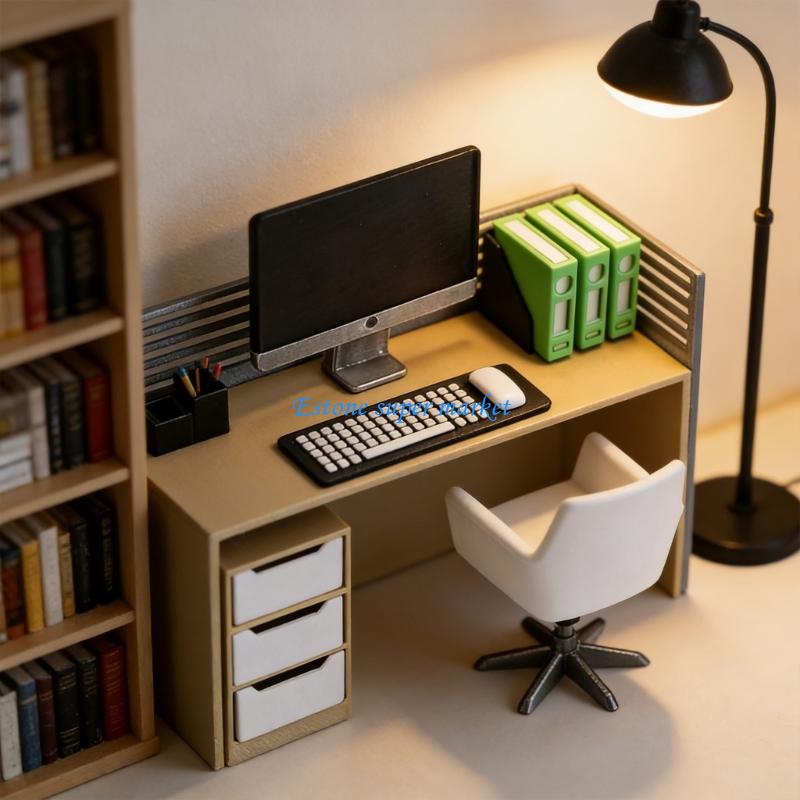 090B ミニチュアコンピュータデスクモデル椅子とアクセサリ - Home Office Architecture のレビューと価格