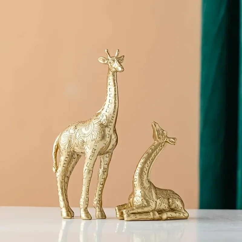 2個/セット キリンの置物、金色の彫像アートクラフト、本棚、 - Home Office Bookshelves のレビューと価格