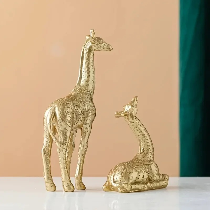2個/セット キリンの置物、金色の彫像アートクラフト、本棚、 - Home Office Bookshelves のレビューと価格