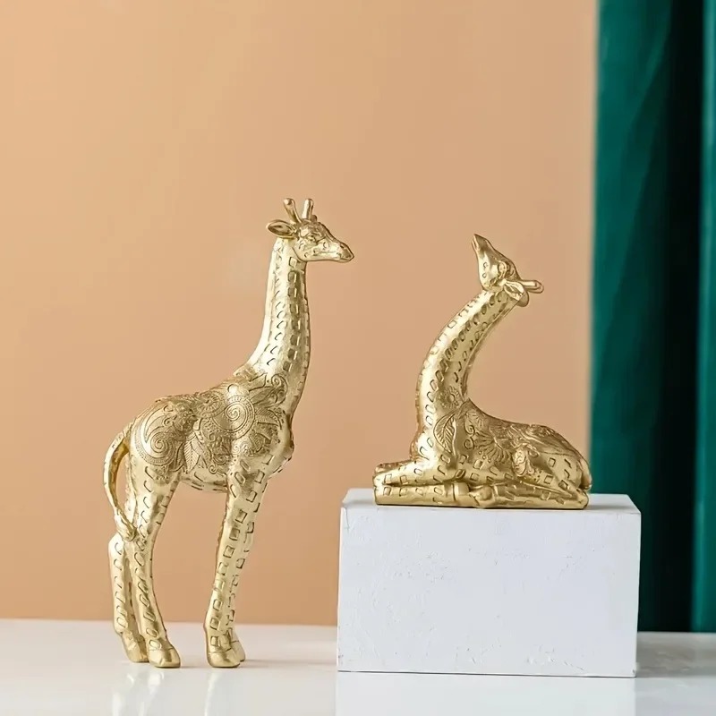 2個/セット キリンの置物、金色の彫像アートクラフト、本棚、 - Home Office Bookshelves のレビューと価格