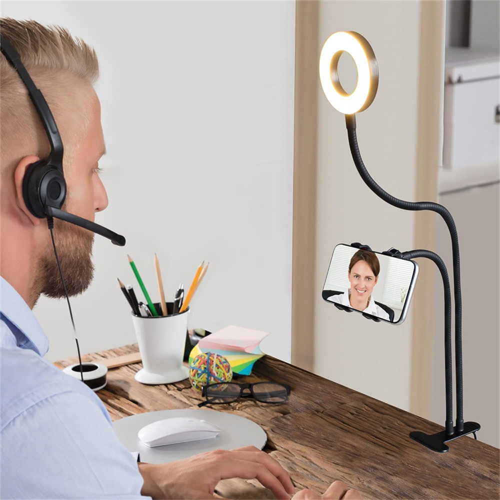 自撮りリングライト付きユニバーサルフレキシブル携帯電話ホルダ - Home Office Lamp のレビューと価格
