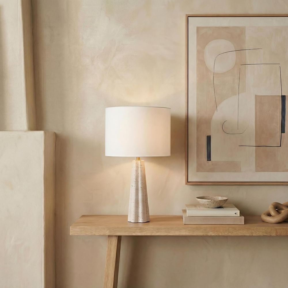 25インチのトラバーチン/ホワイトテーブルランプ、LED電球 - Home Office Lamp のレビューと価格
