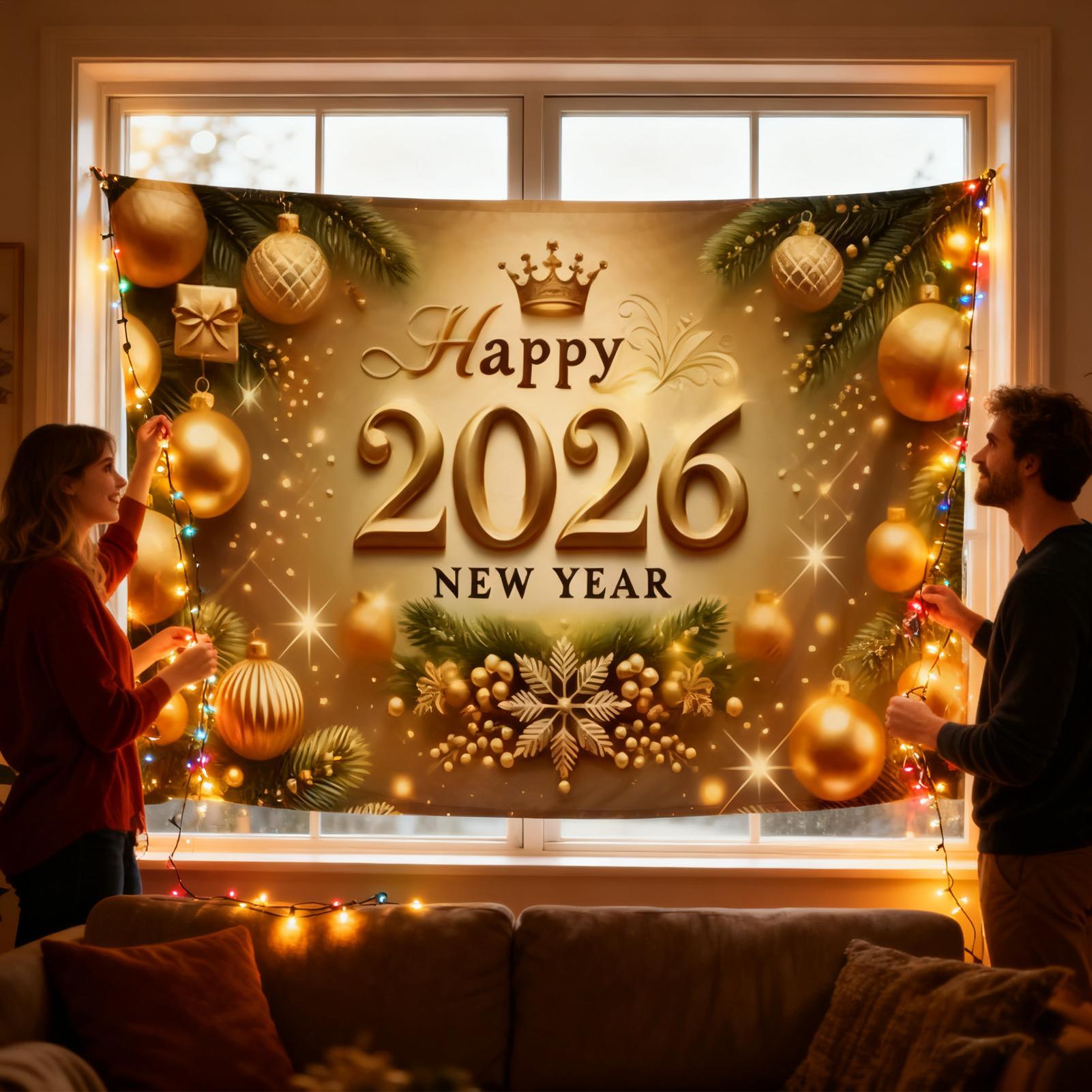 新年あけましておめでとうございます！バナー 7x5フィート  - Home Office Holidays 2026 のレビューと価格