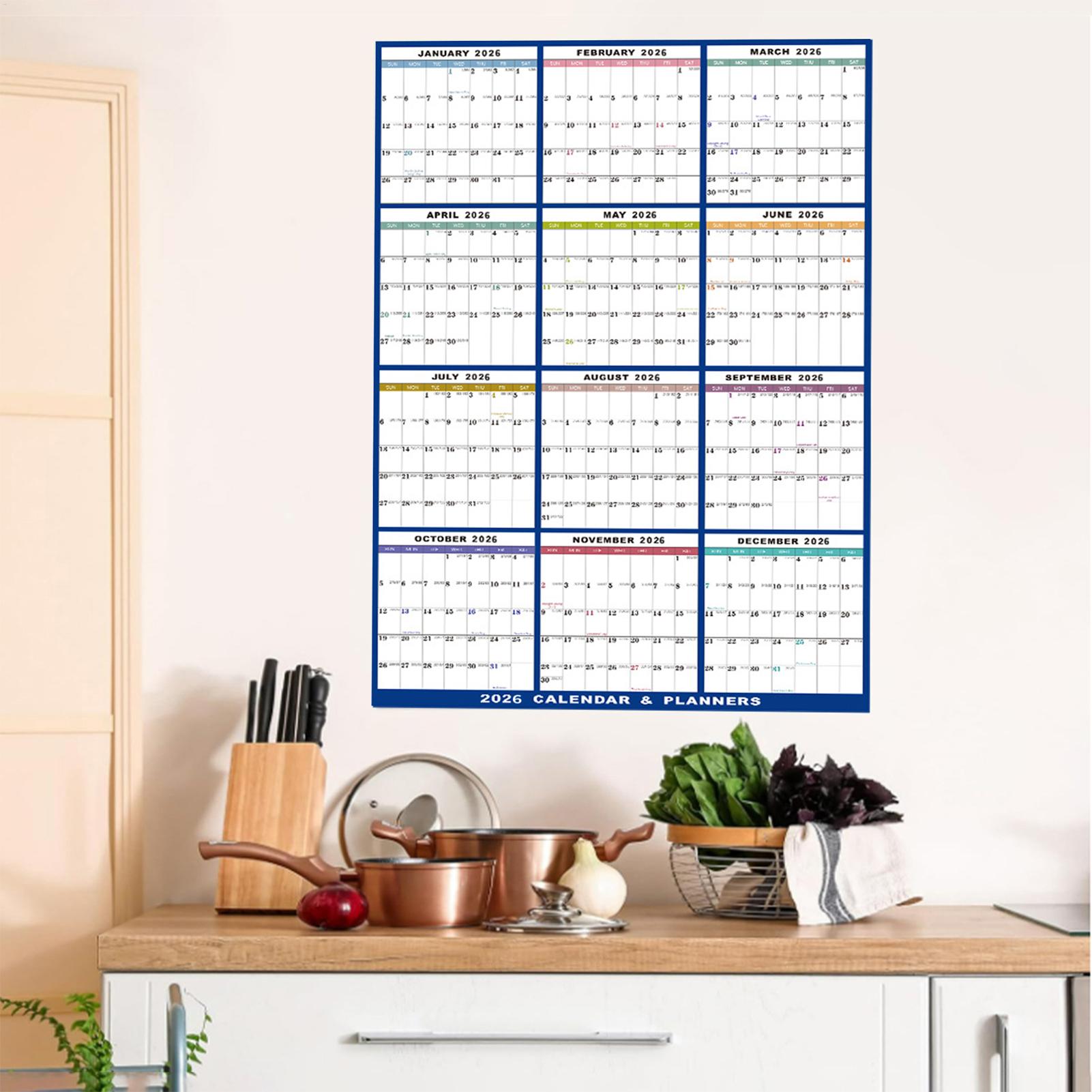 大型消せる2026年壁掛けカレンダー、ドライイレース式アカデ - Home Office Holidays 2026 のレビューと価格