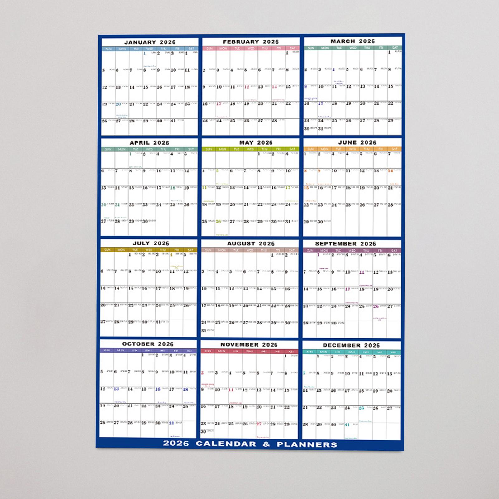 大型消せる2026年壁掛けカレンダー、ドライイレース式アカデ - Home Office Holidays 2026 のレビューと価格