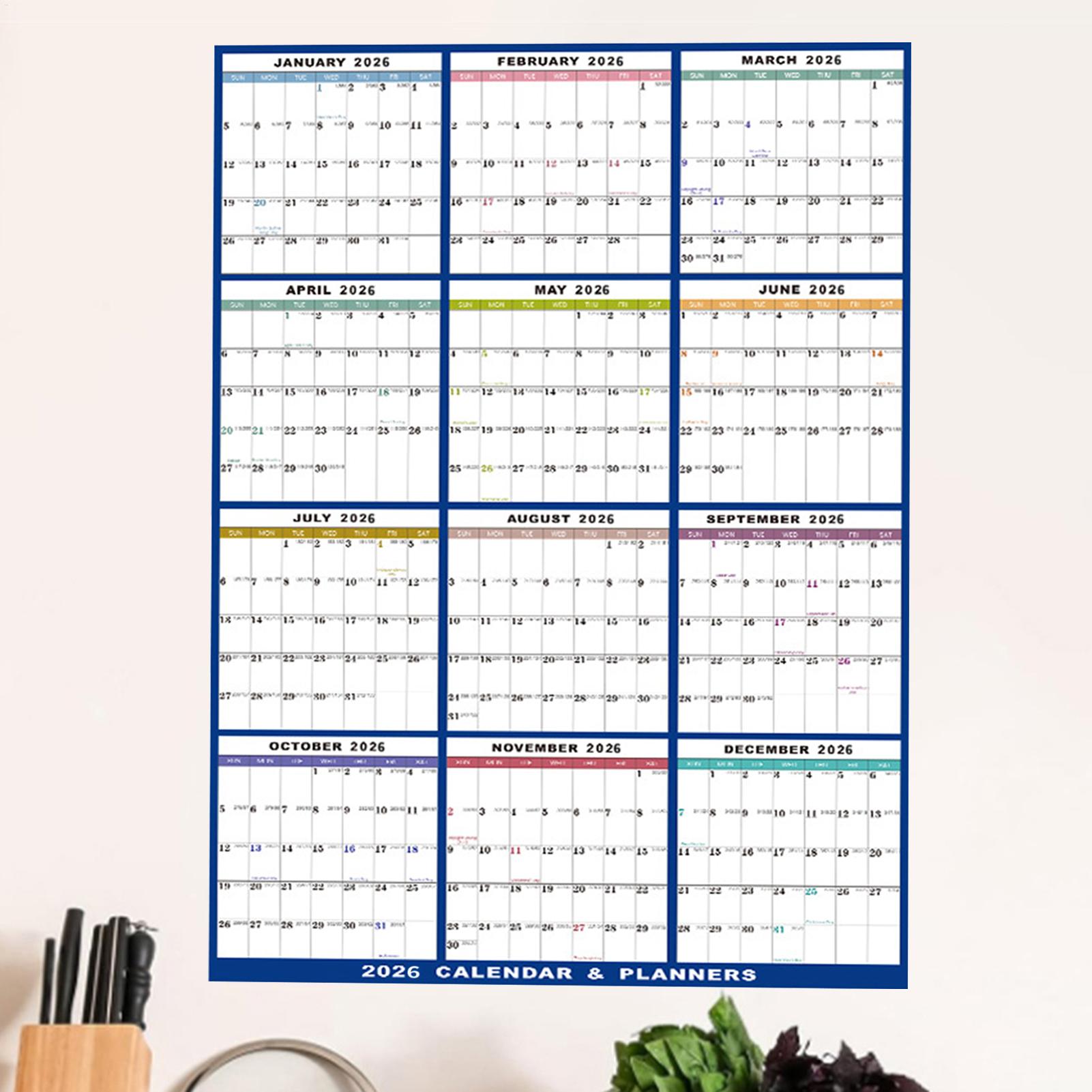 大型消せる2026年壁掛けカレンダー、ドライイレース式アカデ - Home Office Holidays 2026 のレビューと価格