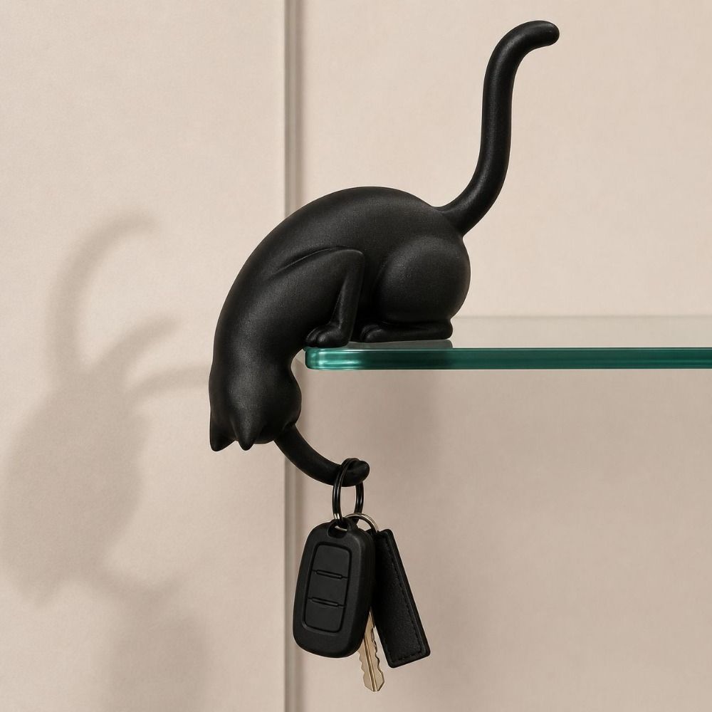 3Dプリント製の猫型ウォールフック、逆向きに吊るせるかわいい - Home Office Bookshelves のレビューと価格