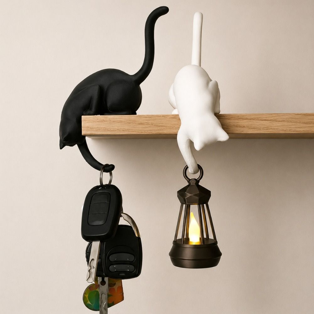 3Dプリント製の猫型ウォールフック、逆向きに吊るせるかわいい - Home Office Bookshelves のレビューと価格
