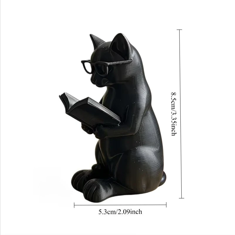 3Dプリントされたメガネをかけた読書猫の置物、本好きのための - Home Office Bookshelves のレビューと価格