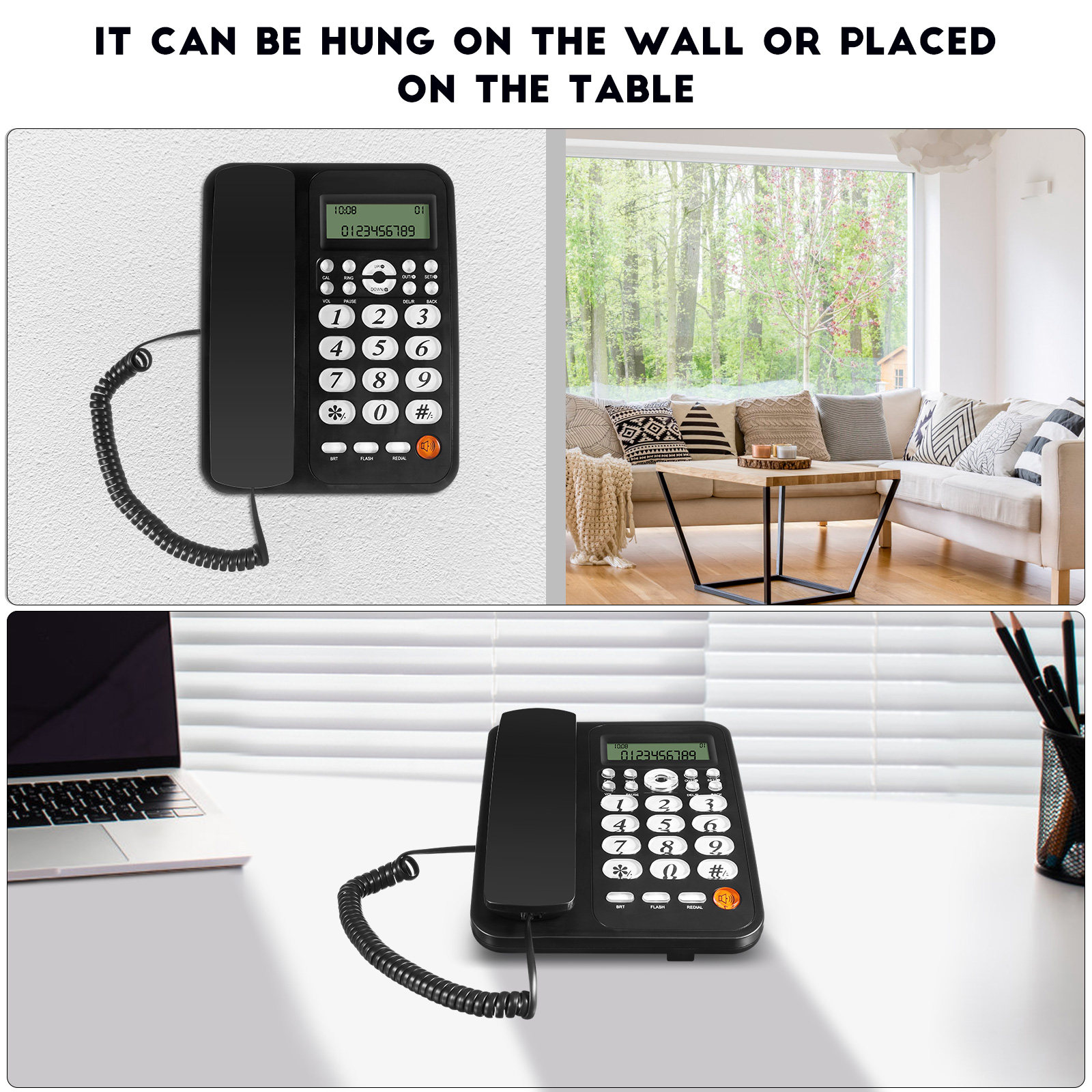 発信者番号表示機能付きコード付き電話機、大きな数字表示、安定 - Home Office Phone Number のレビューと価格