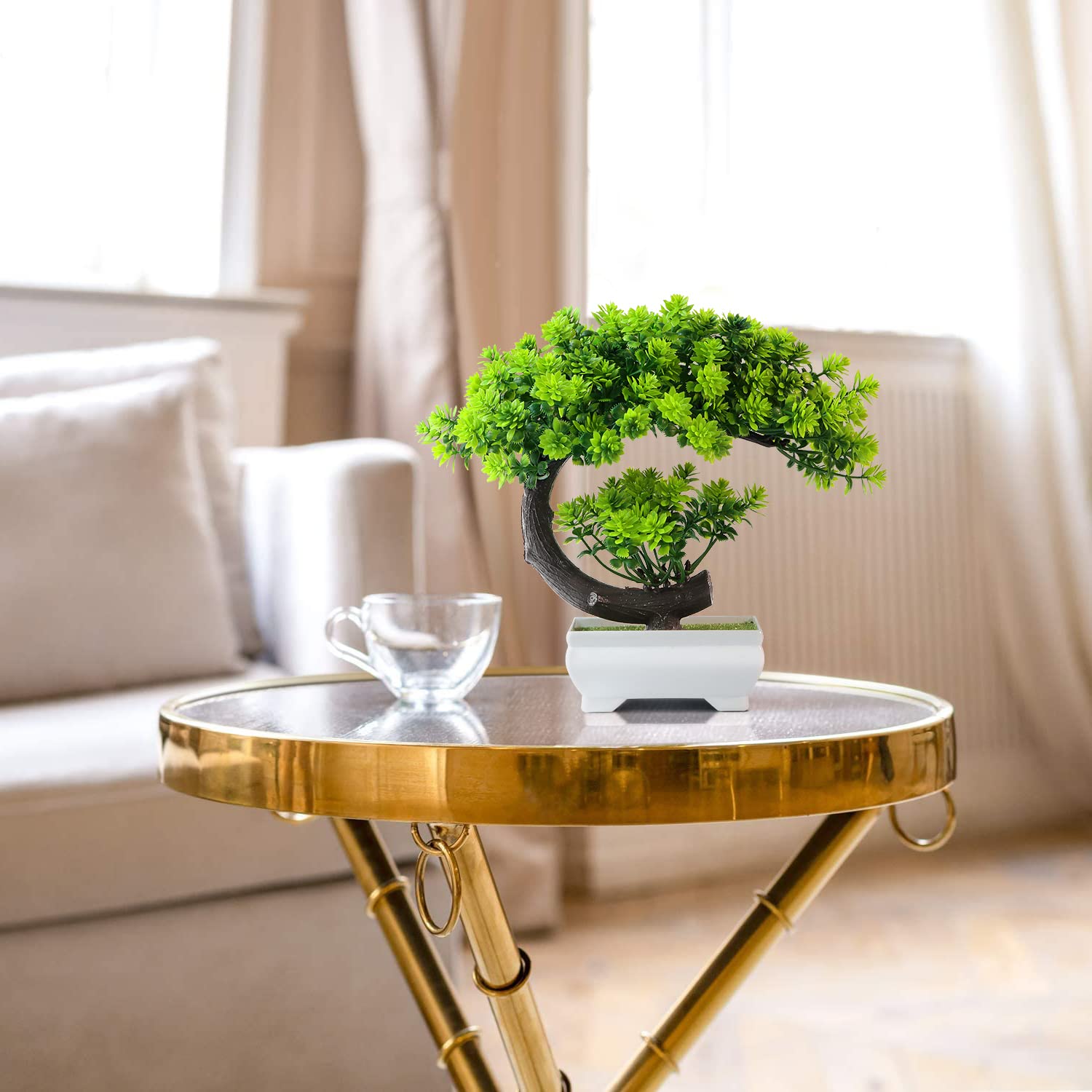 Uflower 小さな人工植物 緑の葉 プラスチック鉢植え盆 - Home Office Bookshelves のレビューと価格