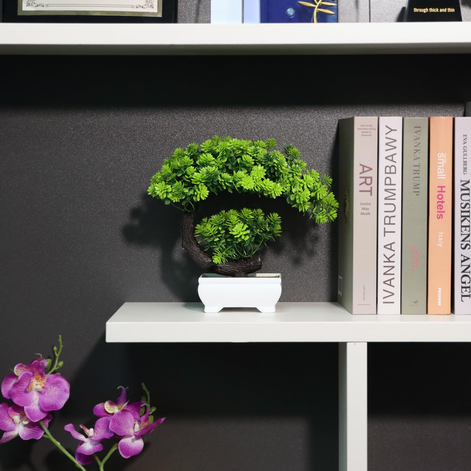 Uflower 小さな人工植物 緑の葉 プラスチック鉢植え盆 - Home Office Bookshelves のレビューと価格