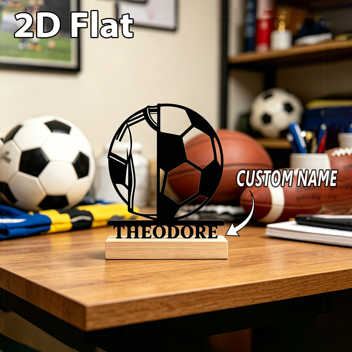 1個入りカスタムサッカーボール木製ベースメタルアートオーナメ - Home Office Gifts のレビューと価格