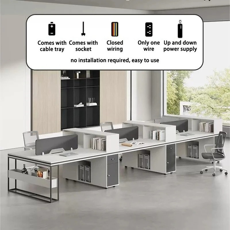 オフィススタッフ用ワークデスク＆チェアセット、モダンな収納付 - Home Office Work Table のレビューと価格