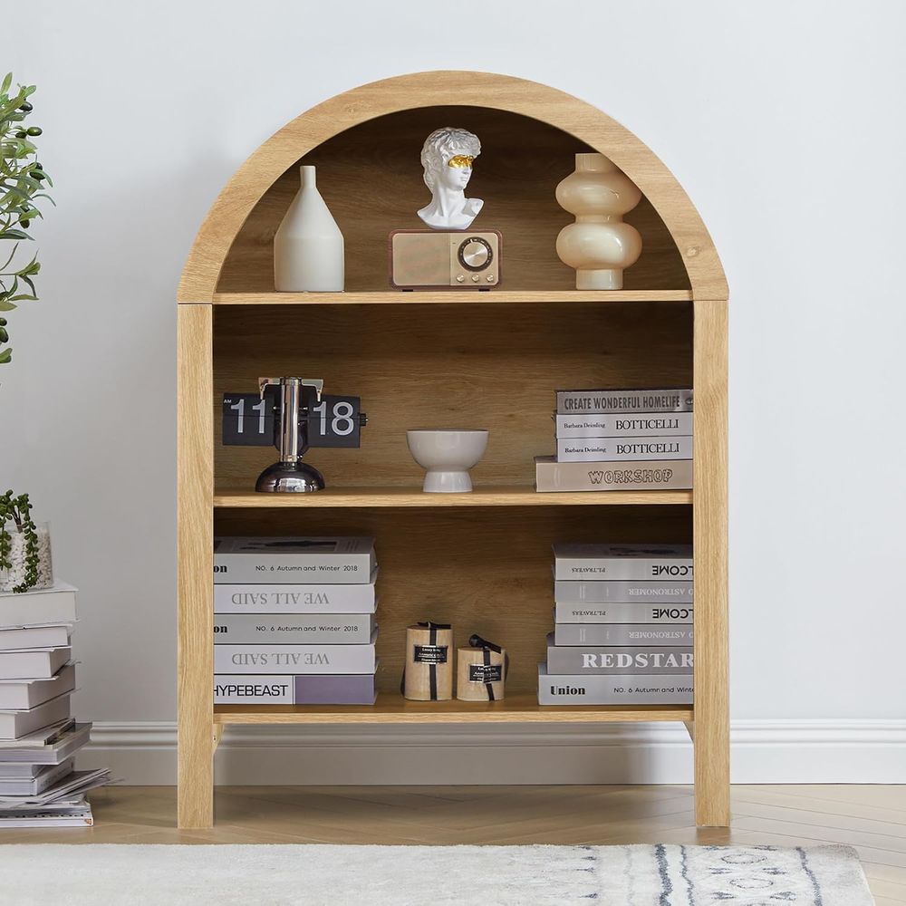 自立式3段アーチ型本棚、調節可能な棚板付き、家庭およびオフィ - Home Office Bookshelves のレビューと価格