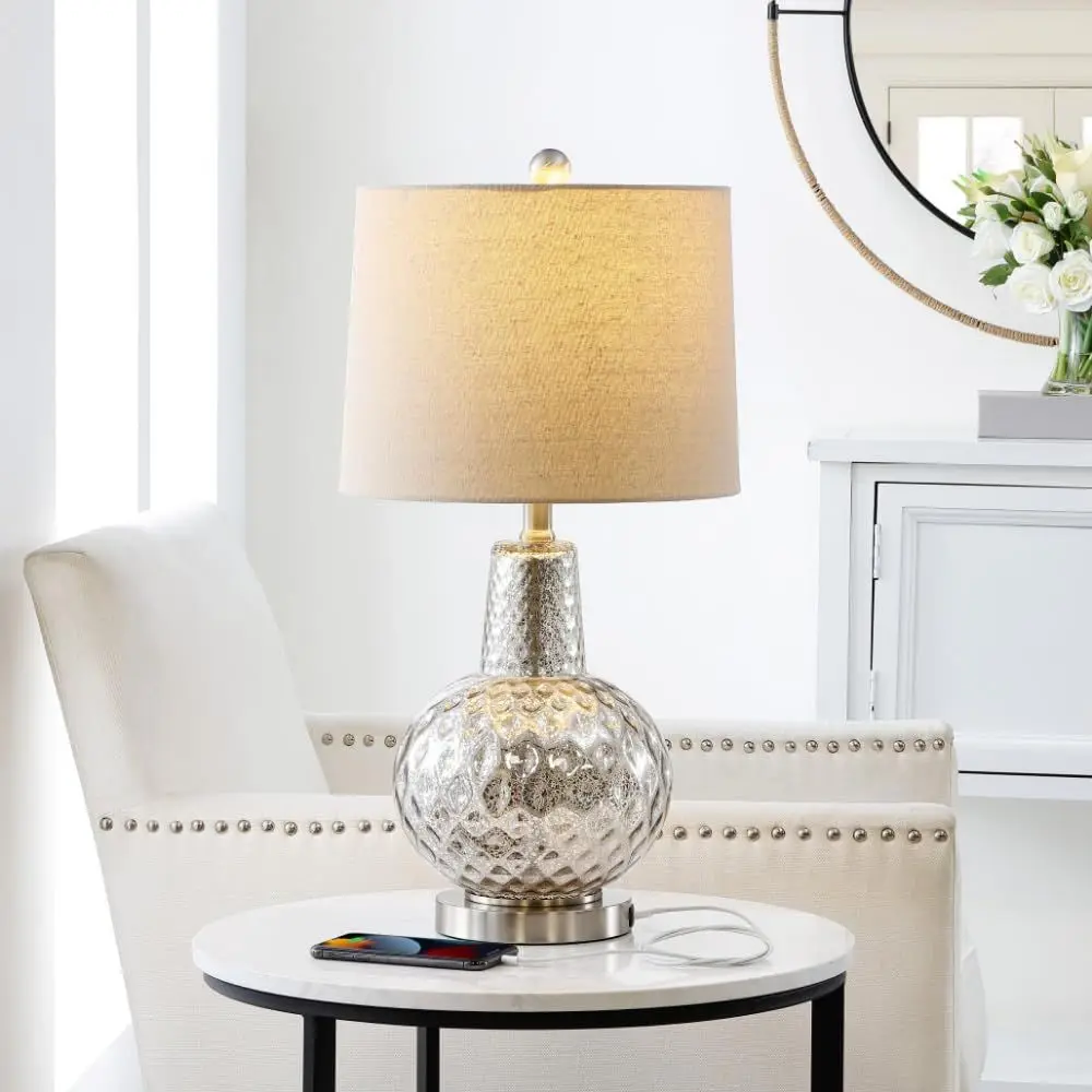 24インチ シルバー/アイボリーシェード LEDテーブルラン - Home Office Lamp のレビューと価格